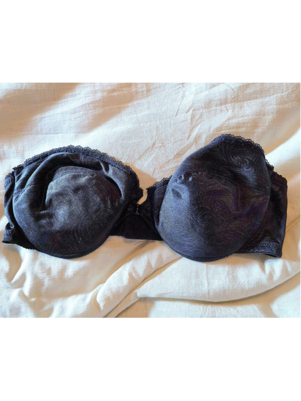 Vintage StrapLess by Smoothie Black Lace Trim Strapless Bra Sz 34C